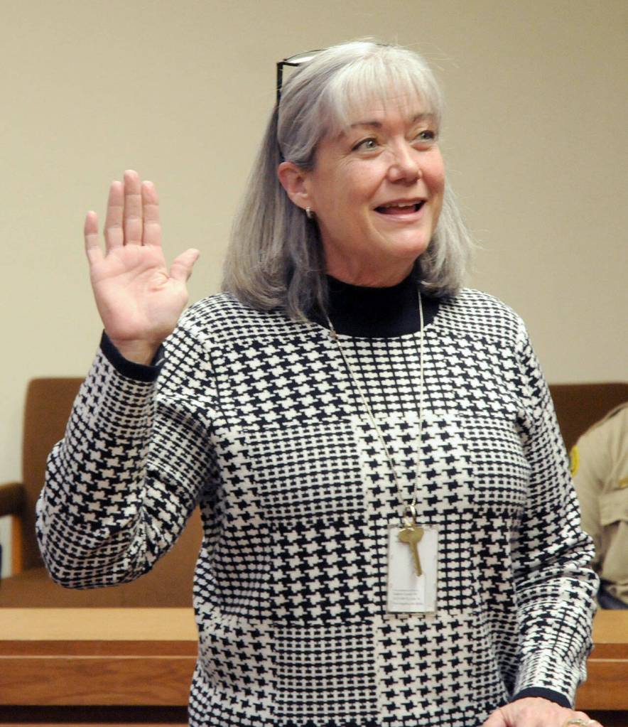 Clallam County Assessor Pam Rushton is returned to the office after being sworn in on Wednesday. (Keith Thorpe/Peninsula Daily News)