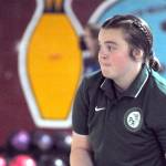 KEITH THORPE/PENINSULA DAILY NEWS
Port Angeles team captain Taylor Worthington prepares to take her turn on the lane during Thursday's four-way bowling tournament at Laurel Lanes in Port Angeles.