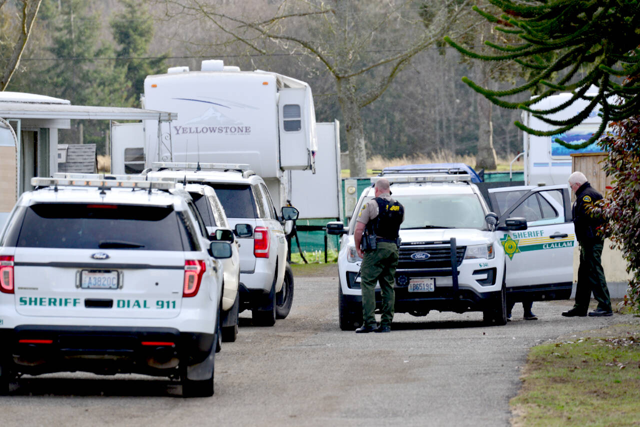 The Clallam County Sheriffs Office and Port Angeles Police Department responded to a report of a man threatening himself and others with a gun on Friday at the Monroe Street Estates RV Park in Port Angeles. (Peter Segall/Peninsula Daily News)