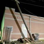 A power pole was knocked off its base in Sequim early Sunday morning. Repair took several hours. (Nicole Clark/Clallam County Public Utility District)