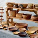 Work by Jennifer and Davis Stevenson, such as these bowls and rolling pins, are on display at Harbor Art Gallery.