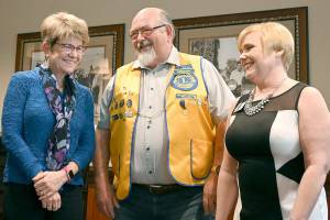 Finalists for the Sequim-Dungeness Valley Chamber of Commerces 2022 Sequim Citizen of the Year award include, from left, Monica Dixon, David Blakeslee and Lynn Horton. Blakeslee, the Sequim Valley Lions Club president, received the award at The Cedars at Dungeness. (Michael Dashiell/Olympic Peninsula News Group)