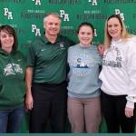 Port Angeles volleyball coach Morgan Worthington, former softball coach Randy Steinman, Lily Halberg and volleyball coach Jennifer Reynolds at Halberg's college signing last week. (Courtesy photo)