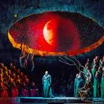 In the Metropolitan Opera production of "Lohengrin," Günther Groissböck portrays King Heinrich. In this scene, a window to the celestial realm of the Holy Grail has opened. photo courtesy the Metropolitan Opera