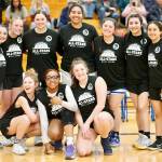 Back row from left, Sequims Hannah Bates, Port Angeles Anna Petty and Sequims Jelissa Julmist, back row, fourth from left, played on the Cascade team at the 21st annual West Sound Senior High School All-Star Basketball contest earlier this week at Bremerton High School.