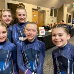 The Klahhane Gold team that competed at the state meet. From left, rear, Raynee Ciarlo and Elyse Brown. From left, front, Harper Hilliker, Gracelyn Goss and Daylen Williams. (Courtesy photo)