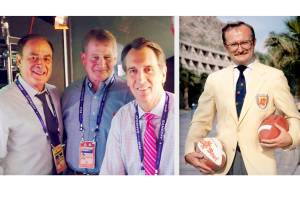 Port Angeles George Hill worked with NFL broadcasters such as Al Michaels and Cris Collinsworth, while Bruce Skinner, right, was instrumental in helping to turn the Fiesta Bowl into a major New Years Day bowl game.