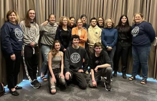 Sequim High Schools Mock Trial team and advisors celebrate a strong inaugural season at the state championships in Olympia in late March. (Sequim High School Mock Trial Club)