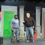 At a recent rehearsal, Francis Henshall (right), played by Mark Valentine, explains the benefits of a Pub that serves food to Stanley Stubbers (left), played by Fred Robinson.
