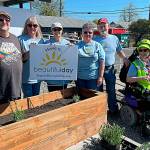 Matthew Nash/ Olympic Peninsula News Group

At Sequim Food Bank, volunteers, from left, Kevin Wilson, Betty Gwaltyney, Corky Schadler, Melody Wilson, John Matson and Melissa Vemi with Sequim Community Church, worked together to build two planters, fill them with dirt and plant lavender for Sequim Beautiful Day. Not pictured was Steve Gale.