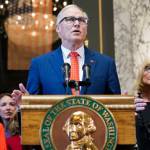 Washington Gov. Jay Inslee speaks before signing multiple bills meant to prevent gun violence on April 25, 2023, at the Capitol in Olympia. On Monday, Inslee announced he does not plan to seek a fourth term. He was most recently re-elected in 2020, making him only the second Washington state governor to serve three consecutive terms. (Lindsey Wasson/The Associated Press, file)