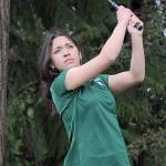 Piper Williams of Port Angeles takes her tee shot on the 16th hole at Peninsula Golf Club in Port Angeles during the Duke Streeter Memorial Invitational on April 25. (Keith Thorpe/Peninsula Daily News)