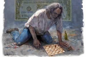 "Checkmate," by Daniel Miller, is among his show "Invisible Neighbors-Paintings of the Homeless."