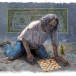 Checkmate, by Daniel Miller, is among his show Invisible Neighbors-Paintings of the Homeless.
