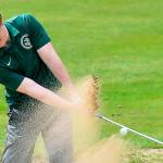 Nicholas Zeller-Singh/Kitsap News Group
Port Angeles senior Edun Bailey escapes a sand trap during the Olympic League Golf Championships at Kitsap Golf & Country Club on Monday. Bailey finished tied for sixth and qualified for the state tournament in Spokane.