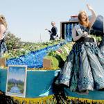 Sequim Irrigation Festival royalty, from left, Princess Paige Skylar Krzyworz, Prince Fred Cameron, Princess Anne Marie Barni and Queen Pepper Reymond preside over the festival from their float in Saturdays Grand Parade. (Keith Thorpe/Peninsula Daily News)