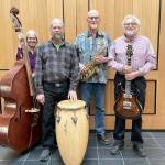 The band Port Town Zen  from left, Tracy Grisman, Barrett Wilson, Cam McMinn and Busker Scott Braman  will fill the Northwind Art Schools open studio with jazz and swing this Monday evening. (photo courtesy of Port Town Zen)