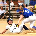 Lonnie Archibald/for Peninsula Daily News 
Haven Hoffman steals second base ahead of the tag of Adnas Kendall Humphrey.