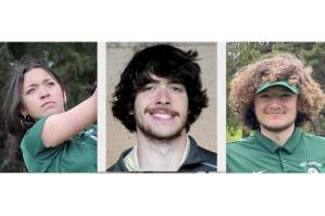 From left, Piper Williams, Cole Smithson and Edun Bailey are have qualified for the second round of the 2A state golf tournament.