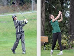 Keith Thorpe/Peninsula Daily News
Port Angeles' Phoenix Flores, left, placed 34th at the state 2A golf championships while PA's Piper Williams finished 17th in the girls 2A state championship.