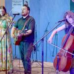 Sam Chase, center, performs with The Sam Chase Trio, Chandra Johnson, left, and Devon McClive, on Saturday at the Chamber Stage of the Juan de Fuca Festival. (Keith Thorpe/Peninsula Daily News)