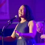 Jacqueline Tabor sings with the Jacqueline Tabor Jazz and Blues Band, including bassist Ted Enderle, right, on Friday at Vern Burton Community Center. (Keith Thorpe/Peninsula Daily News)