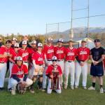 Local 155 is the winner of the Olympic Junior Babe Ruth Don Mudd regular season Champions Trophy with record of 11-1. From left, back row, are coach Kelly Perry, Isaac Charles, coach Mike Mudd, Ethan Barbre, Felix Gonzales, coach Seth Scofield, Lance Moore, Carson Waddell, Brandt Perry, Bryce Deleon, Ian Smithson, Jaron Tolliver, coach Jackson Alvord and coach Travis Waddell. From row, from left, are Chris Jaynes and Alki Ross. Not pictured is coach Tanner Bray. (Courtesy photo)