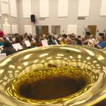Members of the Sequim City Band rehearse in the new hall at the James Center for the Performing Arts in preparation for their May 7 concert. The band invites the community to celebrate the new rehearsal space and enjoy a free concert on Sunday. (Photo by Mark Wick/Sequim City Band)
