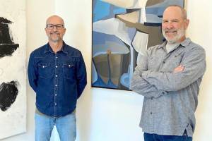 Port Townsend artists Eric Fanson, left, and Fred Videon are featured at the  inaugural show at Little Wing Gallery.