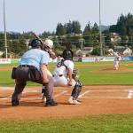 Wilder Jr.s Brandt Perry pitches against the Stanwood Cannons on Monday at Civic Field. Perry pitched a complete-game victory as Wilder Jr. swept two from the Cannons. (Pierre LaBossiere/Peninsula Daily News)