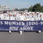 Sailors from the U.S. Navy destroyer-class ship USS Momsen march in the Independence Day parade in Port Angeles. (Keith Thorpe/Peninsula Daily News)