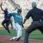 American Leagues Shohei Ohtani, of the Los Angeles Angels, slides safely into third base in the fourth inning of the MLB All-Star baseball game in Seattle, Tuesday, July 11, 2023. (AP Photo/Ted S. Warren)