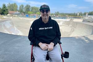 Sitting atop the Sequim Skate Park, Mark Simpson remains an advocate for skateboarding and remodeling the park for future generations as he says the sport continues to grow locally. Hes now battling cancer, and family and friends have created a gofundme account, and they plan a car wash on July 22 to help with medical expenses. (Matthew Nash/Olympic Peninsula News Group)