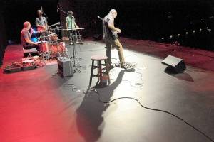 The surf/rock band Ant Bath, from left, Clay Murdach, Brennan Van Blair, Cass Grattan and Phil Zarelli, perform on Saturday at Field Arts & Events Hall in Port Angeles during the venues Community Days celebration. The two-day event featured a slate of free amplified and acoustic performances by Olympic Peninsula performers as a way of introducing Field Hall to the public. (Keith Thorpe/Peninsula Daily News)