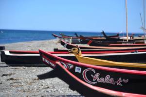 Canoes from around the Pacific Northwest landed on the beach at the Lower Elwha Klallam Indian Reservation on Sunday, part of the 2023 Paddle to Muckleshoot canoe journey. Canoe families from the West End of the Olympic Peninsula and Vancouver Island arrived Sunday and will leave on the next leg of the journey to Port Townsend today. (Peter Segall/Peninsula Daily News)