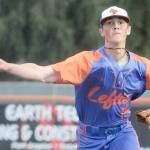 KEITH THORPE/PENINSULA DAILY NEWS
Lefties pitcher Kole Acker throws in the first inning against Edmonton on Wednesday night at Port Angeles Civic Field.