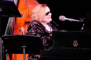 American jazz singer Diane Deedles Schuur, front, along with bassist Bruce Phares, perform in the Donna M. Morris Theater at the Field Arts & Events Hall in Port Angeles during Friday nights opening weekend show. (Keith Thorpe/Peninsula Daily News)