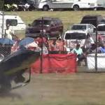 ASBR/YouTube The Jeepers Creepers sprint boat driven by Dillion Cummings with Teri Cummings, both of Sequim, crashes out during a qualifying run Saturday. The crash caused injuries to the crew and delayed the race for 30 minutes as medical officials treated the driver and navigator.