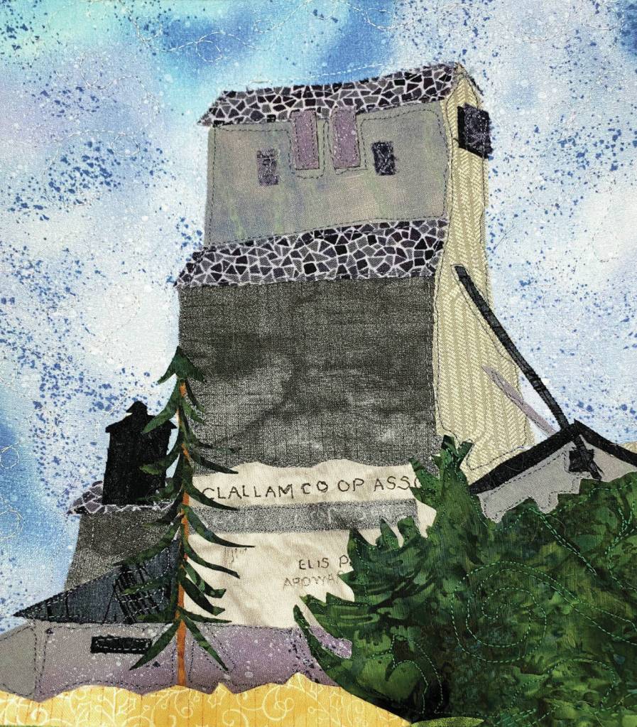 View artwork from the Peninsula Art Quilters, such as this piece, Sequim Granary, by Norma Herbold, in the Judith McInnes Tozzer Art Gallery at Sequim Museum & Arts during the First Friday Art Walk. (Norma Herbold)