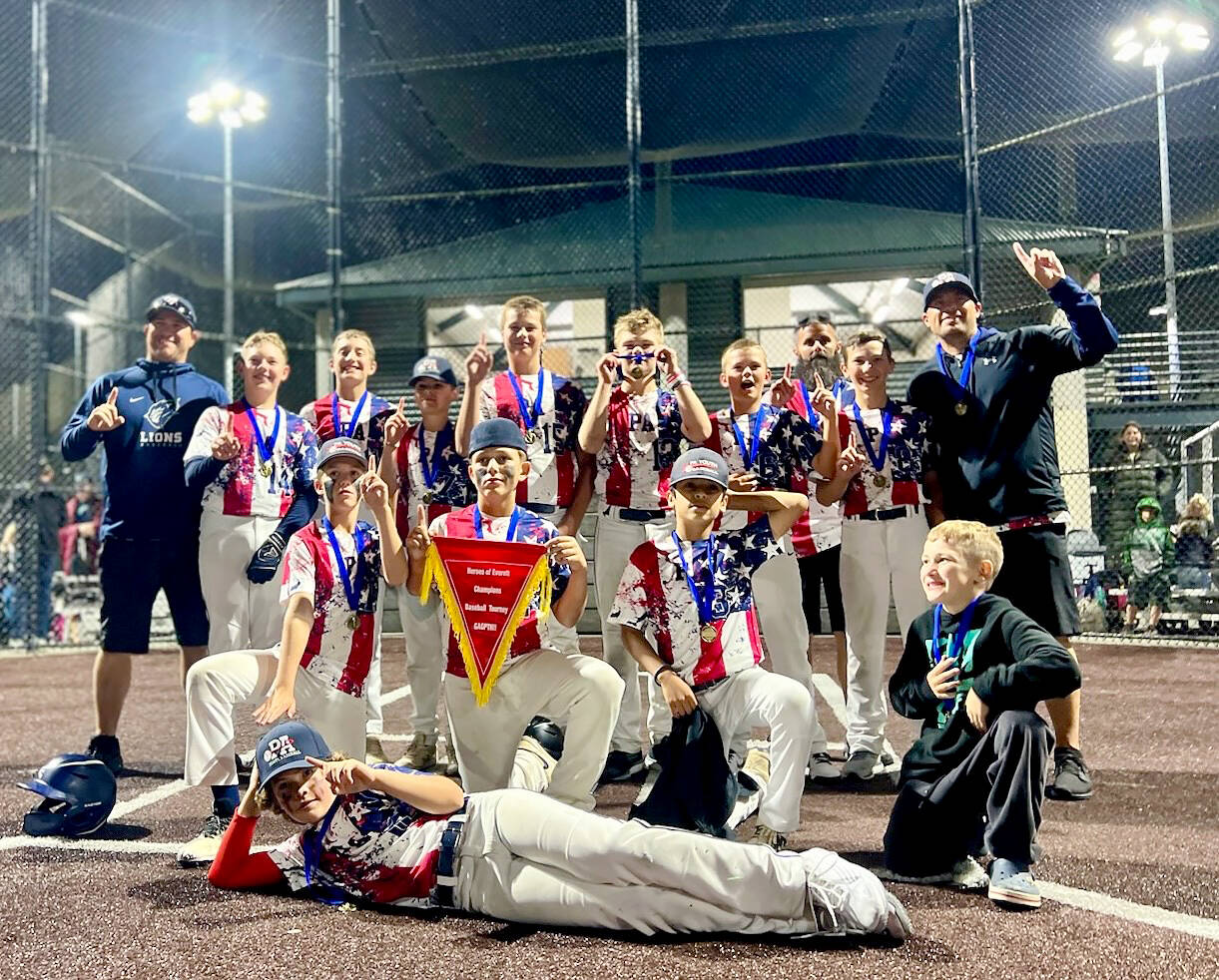 The Port Angeles 12U baseball team beat a number of Seattle-area select squads to win The Love of the Game Tournament held July 29-30 at Everetts Phil Johnson Field. Team members are Morgan Evans, Peyton Strohauer, Boe Horejsi, Kaden Miller, Logan Botero, Noah Johnstad, Wyatt Bruch, Brayden Scott, Wyatt Bruch, Asher Irvine, Landon Eastman, Hudson Naman and Brayden Scott.