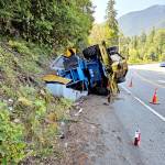 Traffic was blocked and then diverted when a large trailer rolled over on U.S. Highway 101 east of Olympic Hot Springs Road.(Clallam 2 Fire-Rescue)