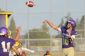 Quarterback Lars Wiker (10) is back this year for the Sequim Wolves, who will be looking to bounce back from a 2-7 season. (Michael Dashiell/Olympic Peninsula News Group)