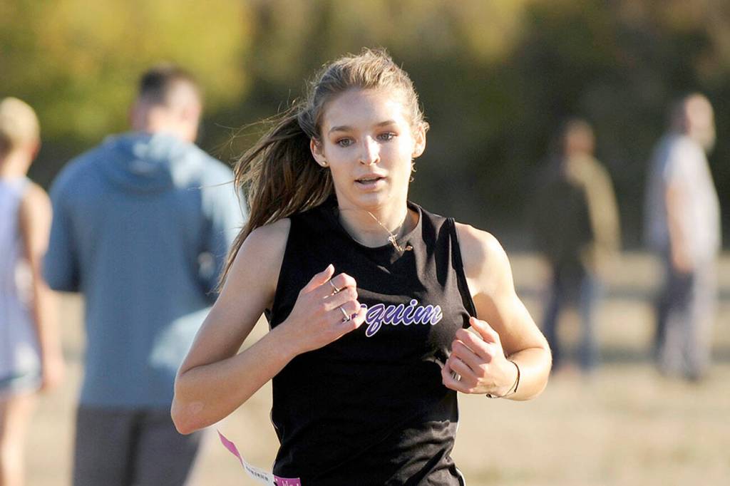 Michael Dashiell/Olympic Peninsula News Group
Sequim junior Dawn Hulstedt finished third overall in the Olympic League girls cross country meet held Wednesday at Dungeness Recreation Area.