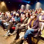 Producers of the movie 7000 Miles, on the right, Alexandra Dove and Amy Glazer, are acknowledged by the audience before their indie film is shown at Key City Public Theater on Friday, the first day of the Port Townsend Film Festival in Port Townsend. (Steve Mullensky/for Peninsula Daily News)