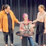 In "To The Moon" are, from left, Marissa LaJambe, Cheryl Koenig and Janie Rhodes, all of Port Angeles, at a recent rehearsal.