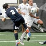 KEITH THORPE/PENINSULA DAILY NEWS Peninsulas Konrad Muller, right, takes control of the ball from Belluevues Yoo Seung-Bum, left, as Peninsulas Fin Muotune looks on during Saturdays match at Peninsula College.
KEITH THORPE/PENINSULA DAILY NEWS Peninsulas Konrad Muller, right, takes control of the ball from Belluevues Yoo Seung-Bum, left, as Peninsulas Fin Muotune looks on during Saturdays match at Peninsula College.