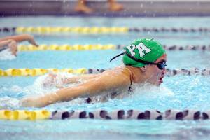Michael Dashiell/Olympic Peninsula News Group
Port Angeles' Yau Fu swims to a state qualifying time and a meet victory in the 100-yard butterfly on Wednesday at the Sequim YMCA.