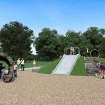 Graphic courtesy Olympic View Church
Leaders with Olympic View Church plan to install the first phase of The Gathering Ground playground in spring 2024. It includes an inclusive concrete hill with a wheelchair ramp, access bars, a climbing wall and a wide ramp. There will also be a large concrete log to play on.