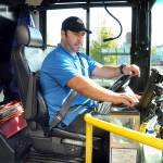 Clallam Transit driver Dante Ruiz prepares his bus for the 30 Route to Sequim on Wednesday at The Gateway transit center in Port Angeles. (Keith Thorpe/Peninsula Daily News)