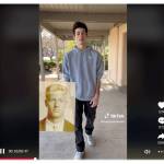 Sequim High School student Ayden Humphries presents a video asking producers of The Boys in the Boat to premier their film at SHS for a fundraiser to help local homeless youths. (Image from Sequim Interact TikTok video)